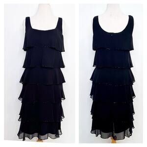 Patra Womens Tiered Sleeveless Knee Dress‎ Size 6 Black Evening Special Occasion